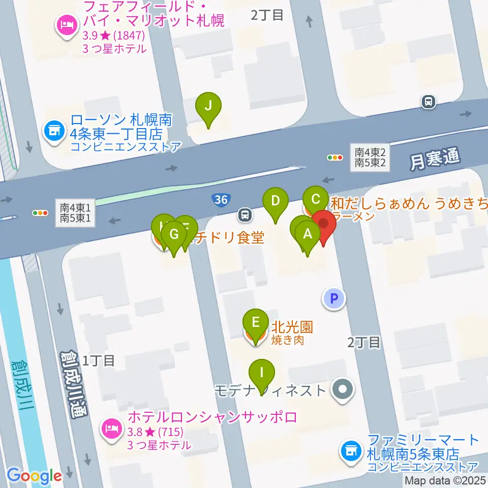中華二胡学院周辺のファミレス・ファーストフード一覧地図