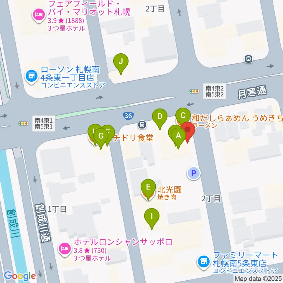 中華二胡学院周辺のファミレス・ファーストフード一覧地図
