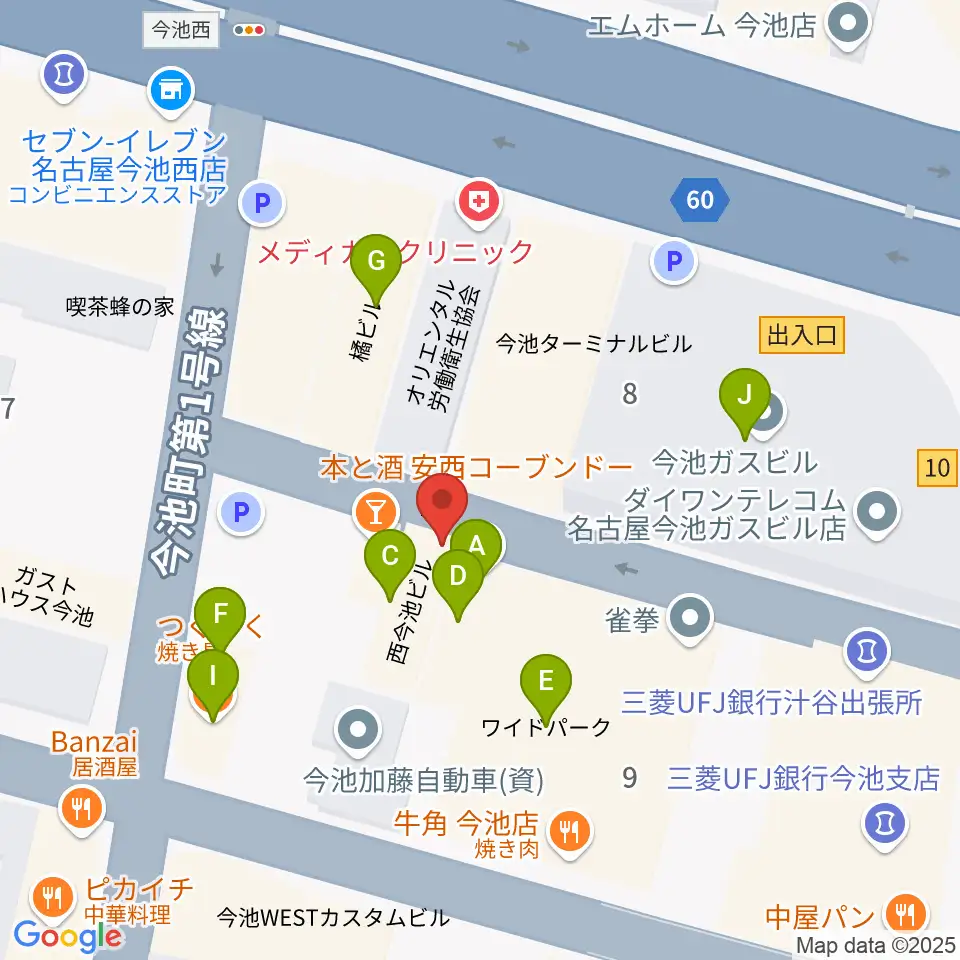 今池バレンタインドライブ周辺のファミレス・ファーストフード一覧地図