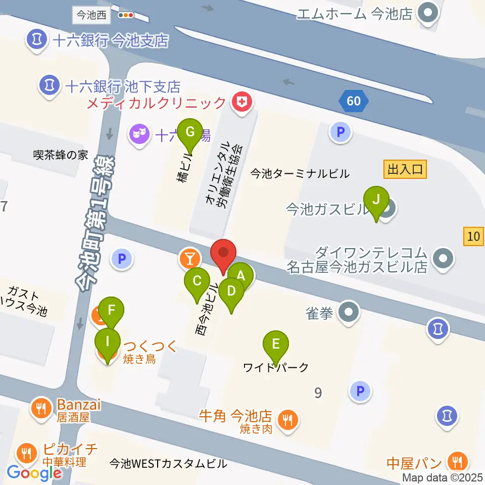 今池バレンタインドライブ周辺のファミレス・ファーストフード一覧地図