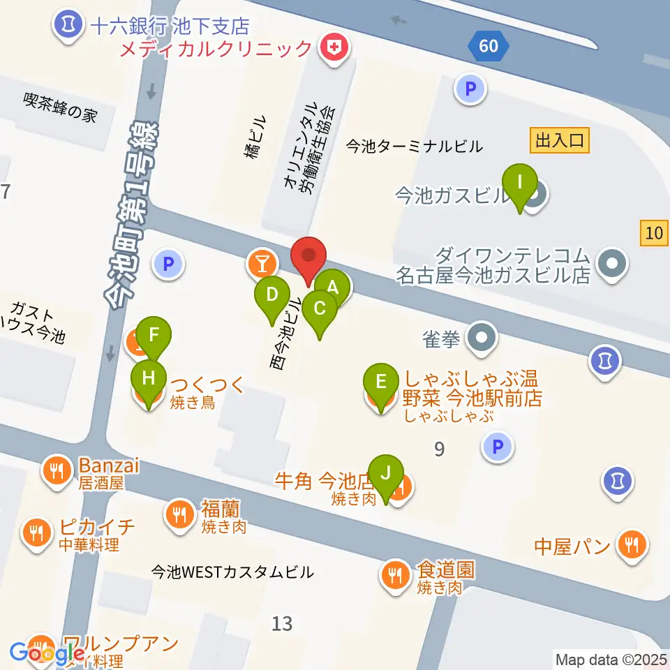 今池バレンタインドライブ周辺のファミレス・ファーストフード一覧地図