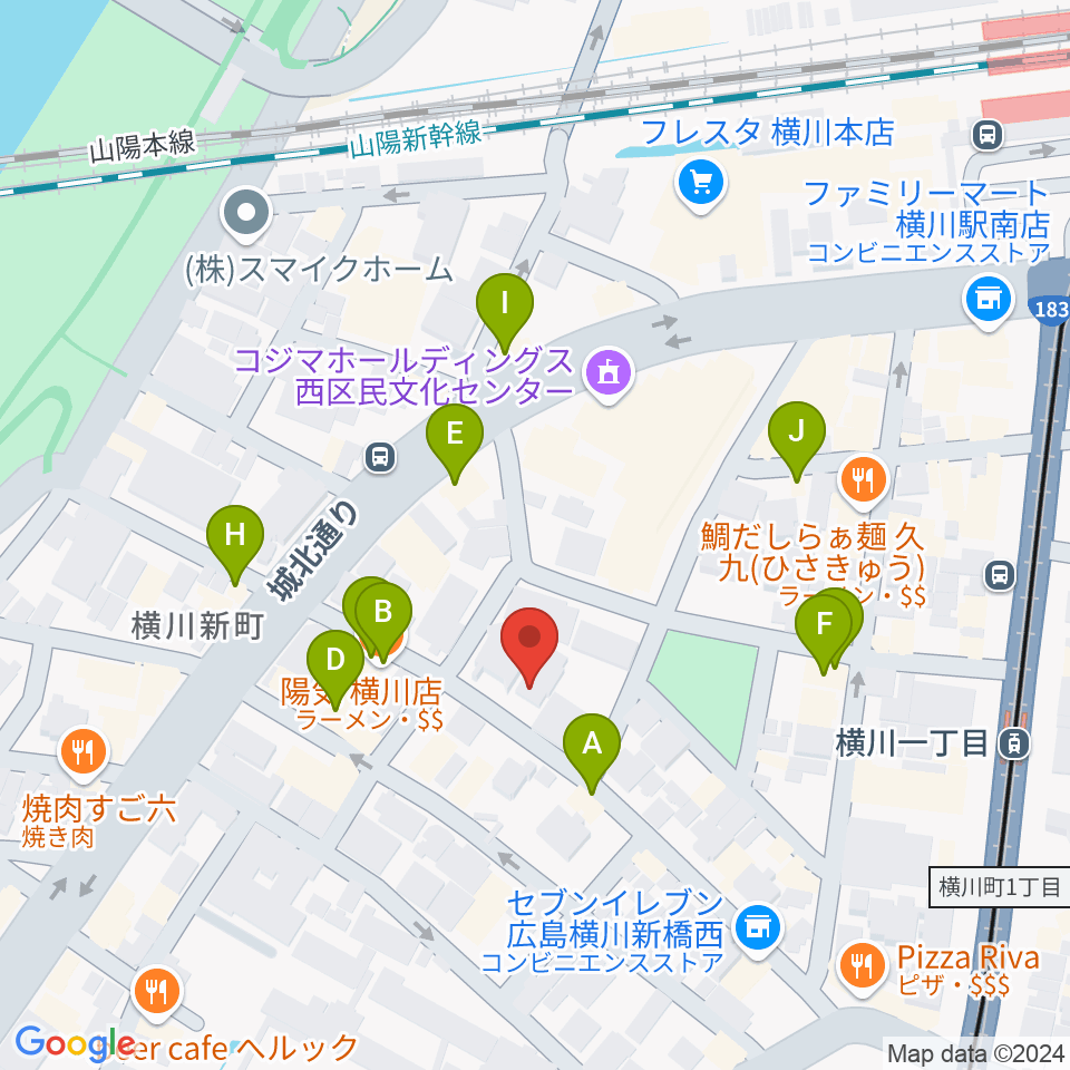 広島コンピュータ専門学校周辺のファミレス・ファーストフード一覧地図