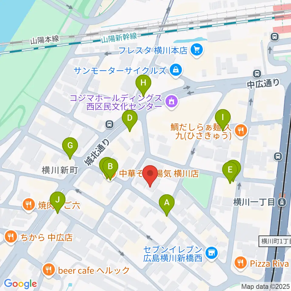広島コンピュータ専門学校周辺のファミレス・ファーストフード一覧地図