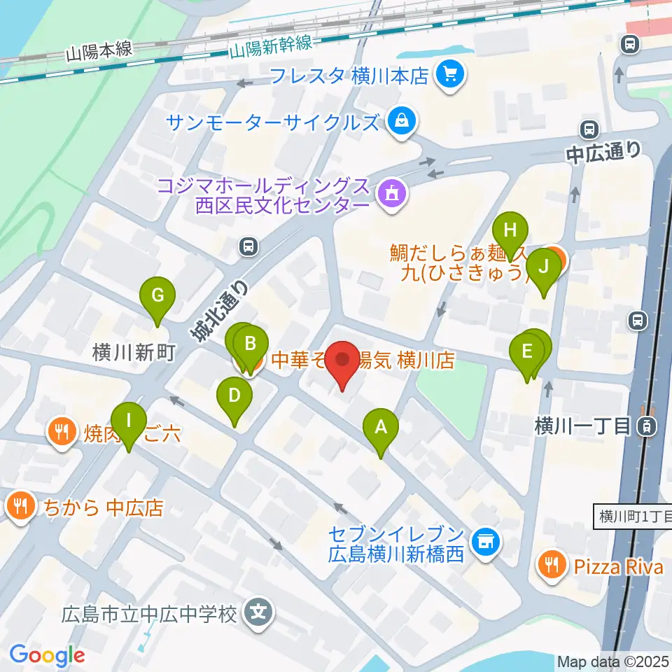 広島コンピュータ専門学校周辺のファミレス・ファーストフード一覧地図