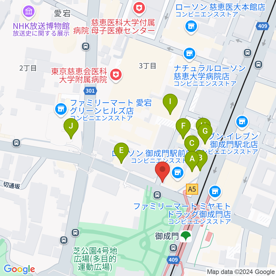 音響芸術専門学校周辺のファミレス・ファーストフード一覧地図