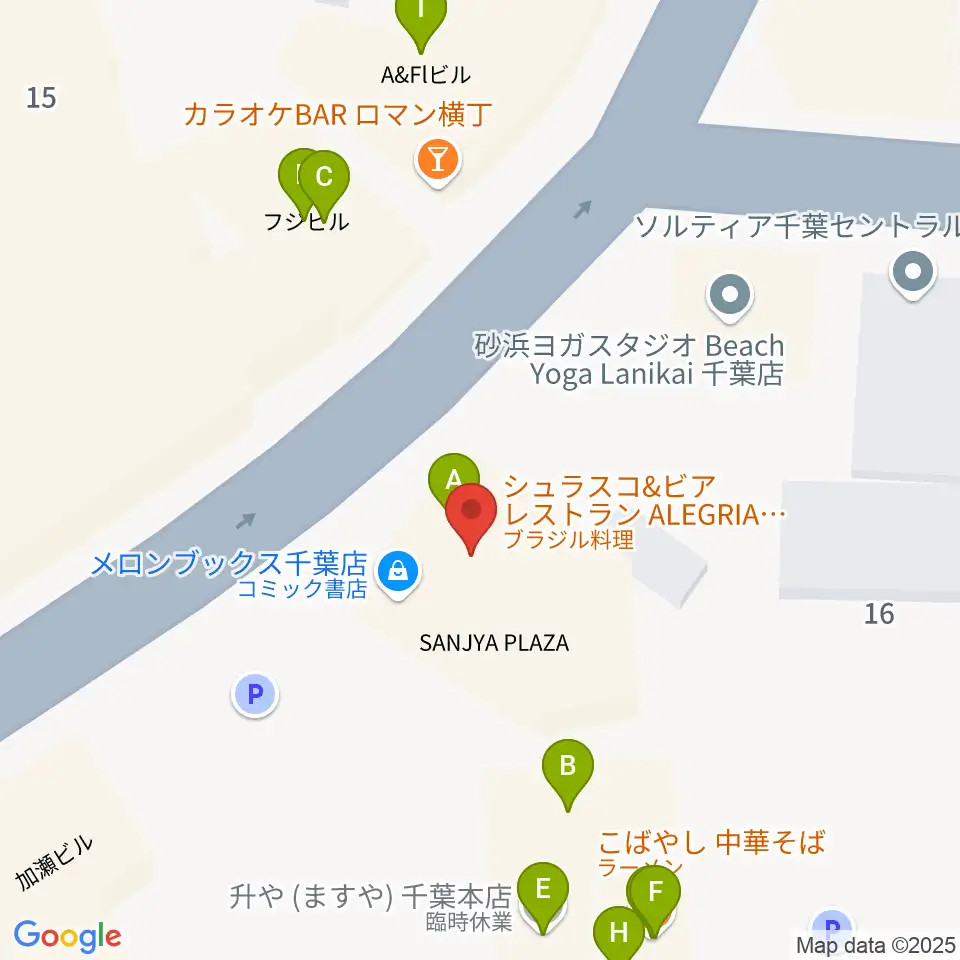 千葉ANGA周辺のファミレス・ファーストフード一覧地図