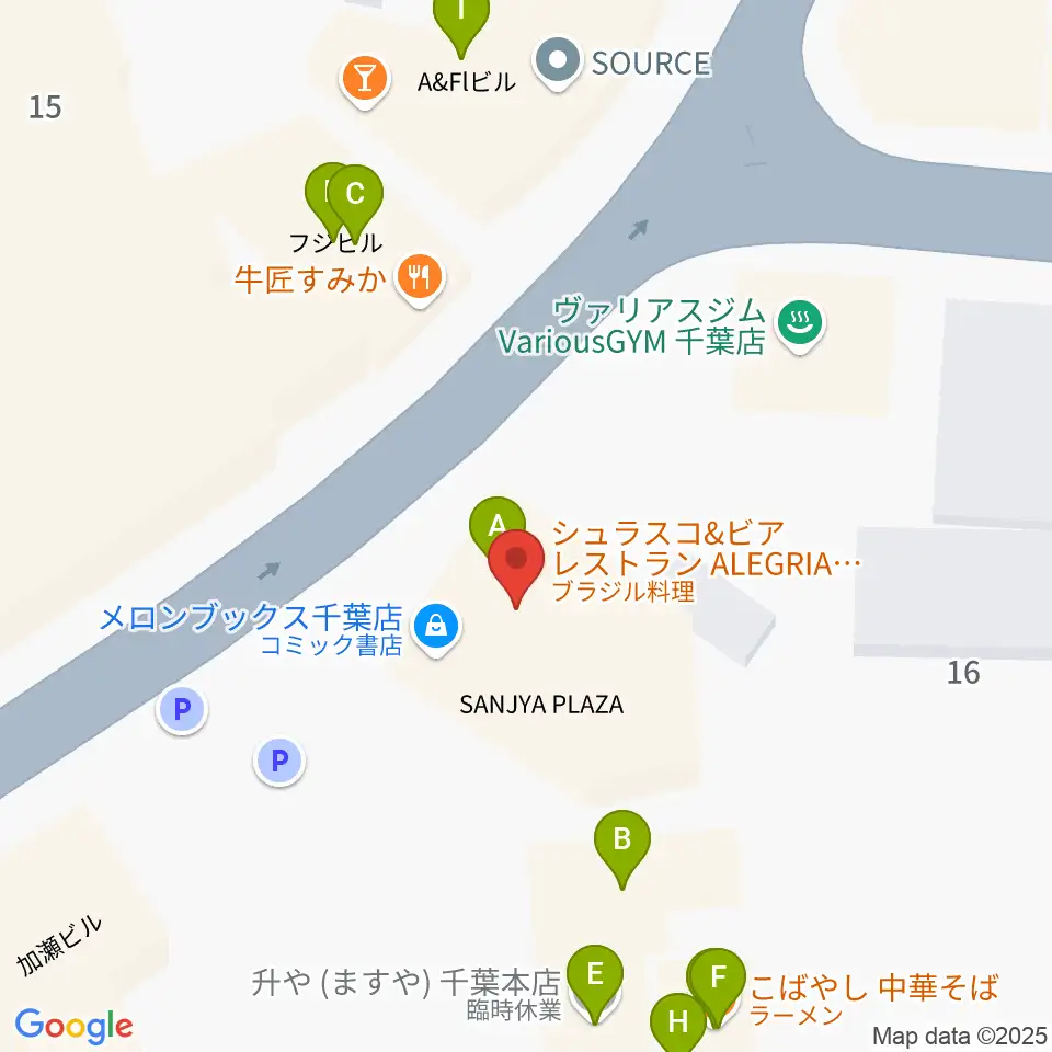 千葉ANGA周辺のファミレス・ファーストフード一覧地図