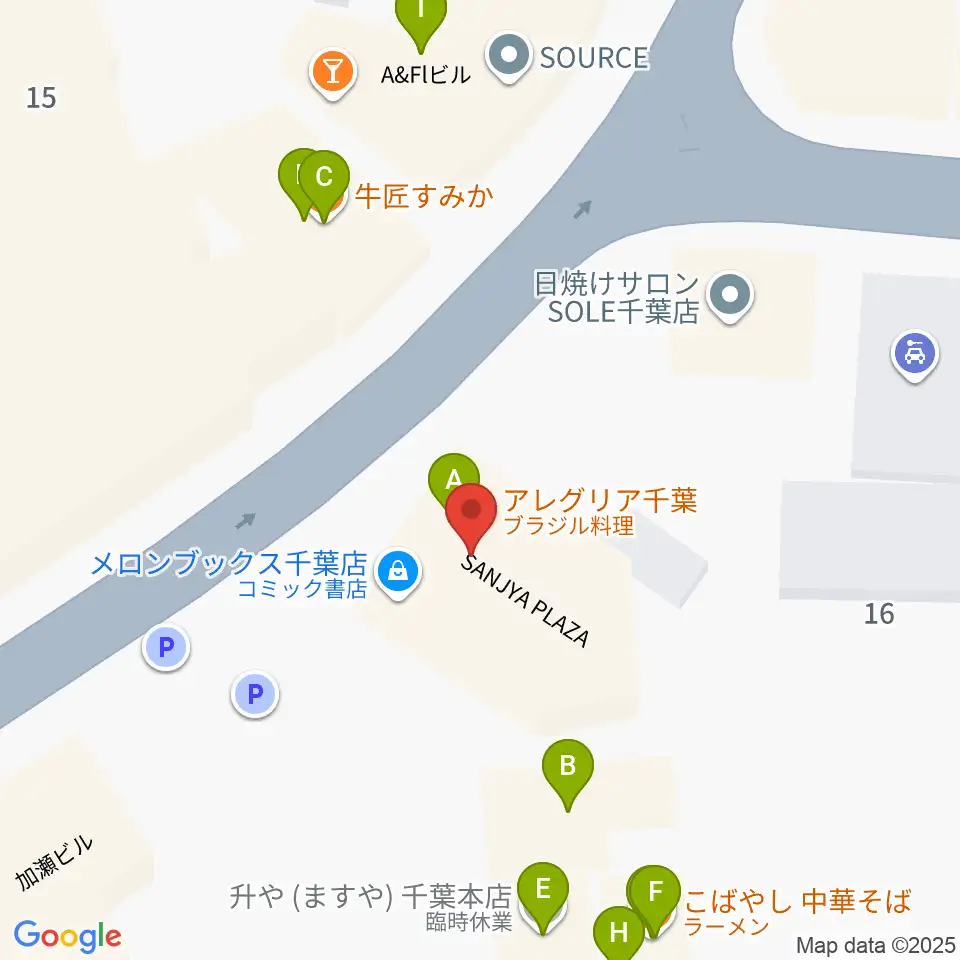 千葉ANGA周辺のファミレス・ファーストフード一覧地図