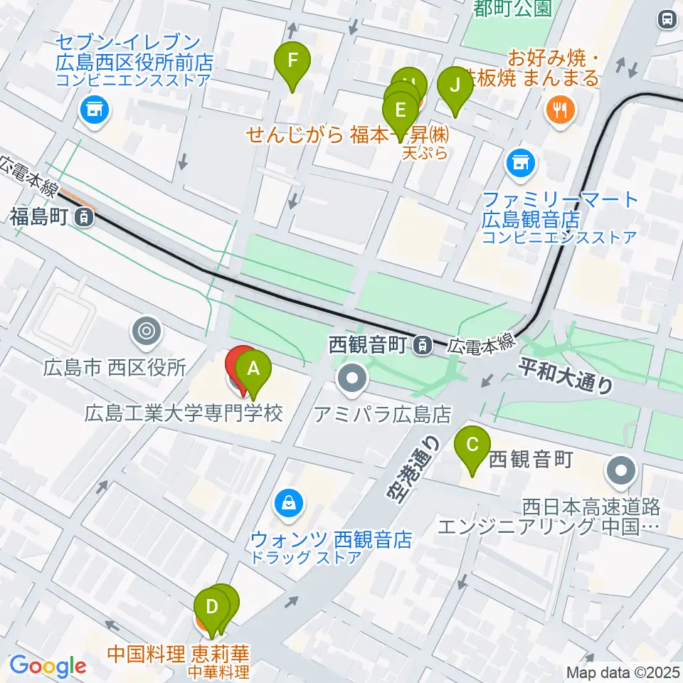 広島工業大学専門学校周辺のファミレス・ファーストフード一覧地図