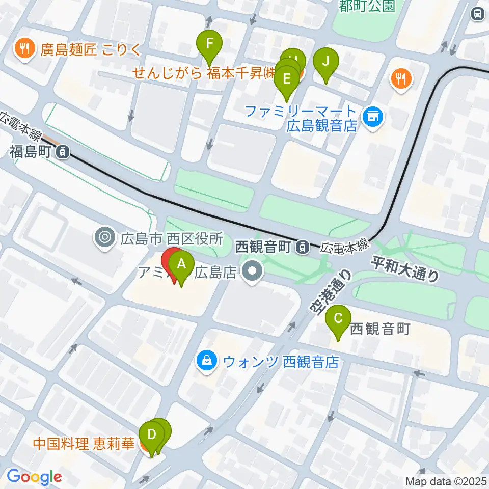広島工業大学専門学校周辺のファミレス・ファーストフード一覧地図