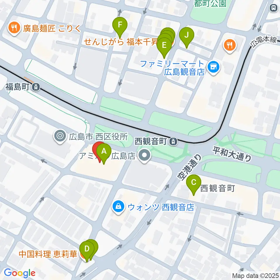広島工業大学専門学校周辺のファミレス・ファーストフード一覧地図