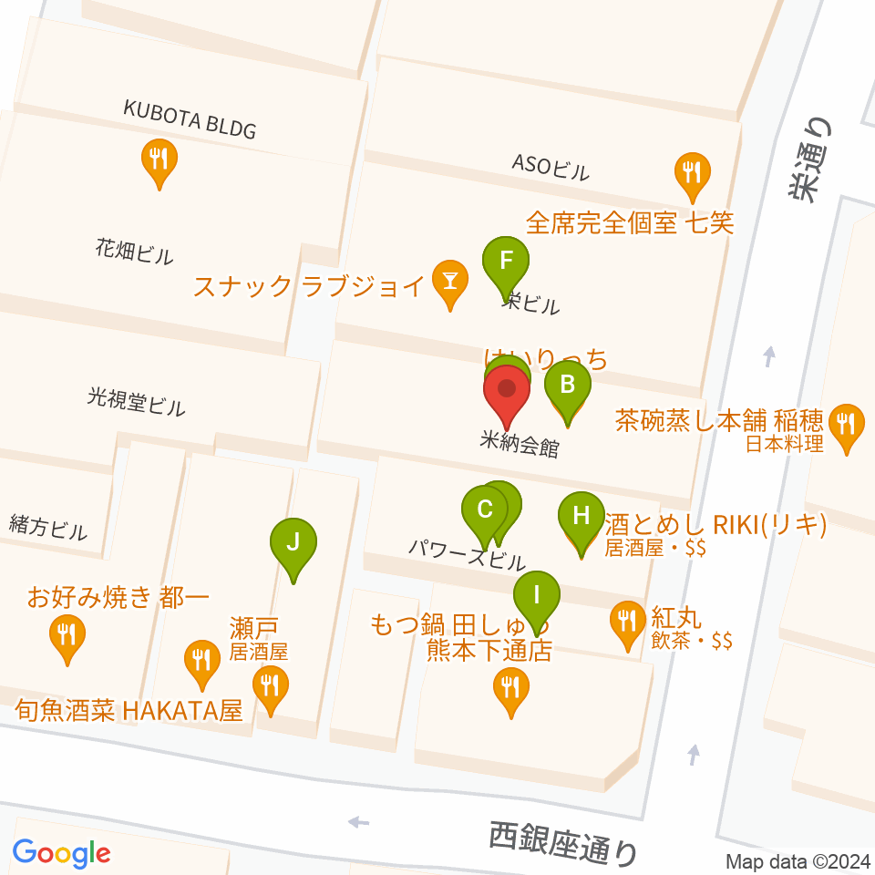 熊本ケンレノン周辺のファミレス・ファーストフード一覧地図