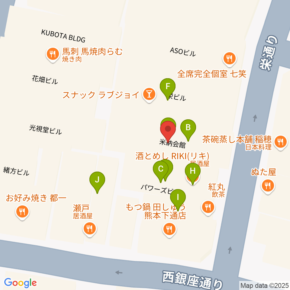 熊本ケンレノン周辺のファミレス・ファーストフード一覧地図