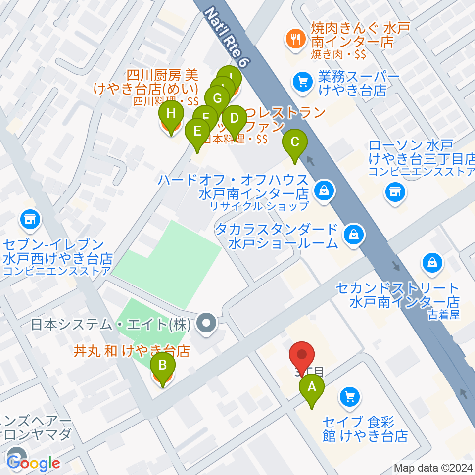 水戸コルテス周辺のファミレス・ファーストフード一覧地図