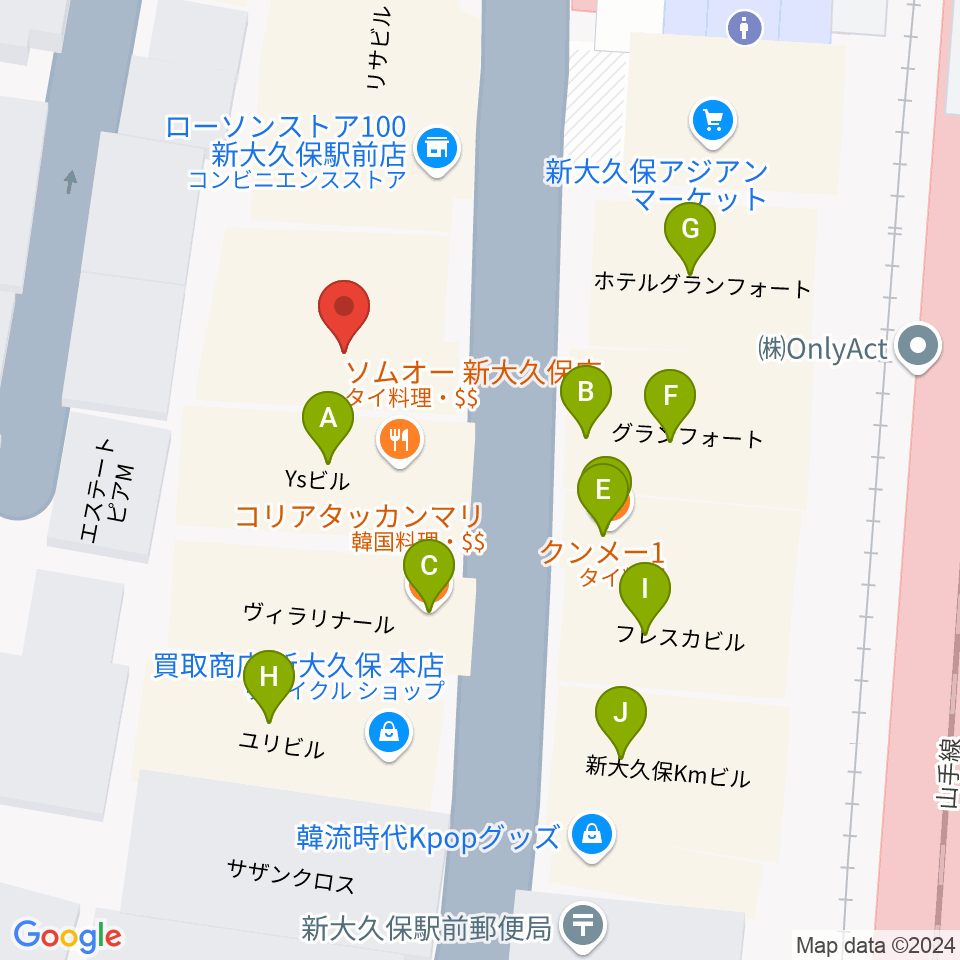 大久保管楽器店周辺のファミレス・ファーストフード一覧地図