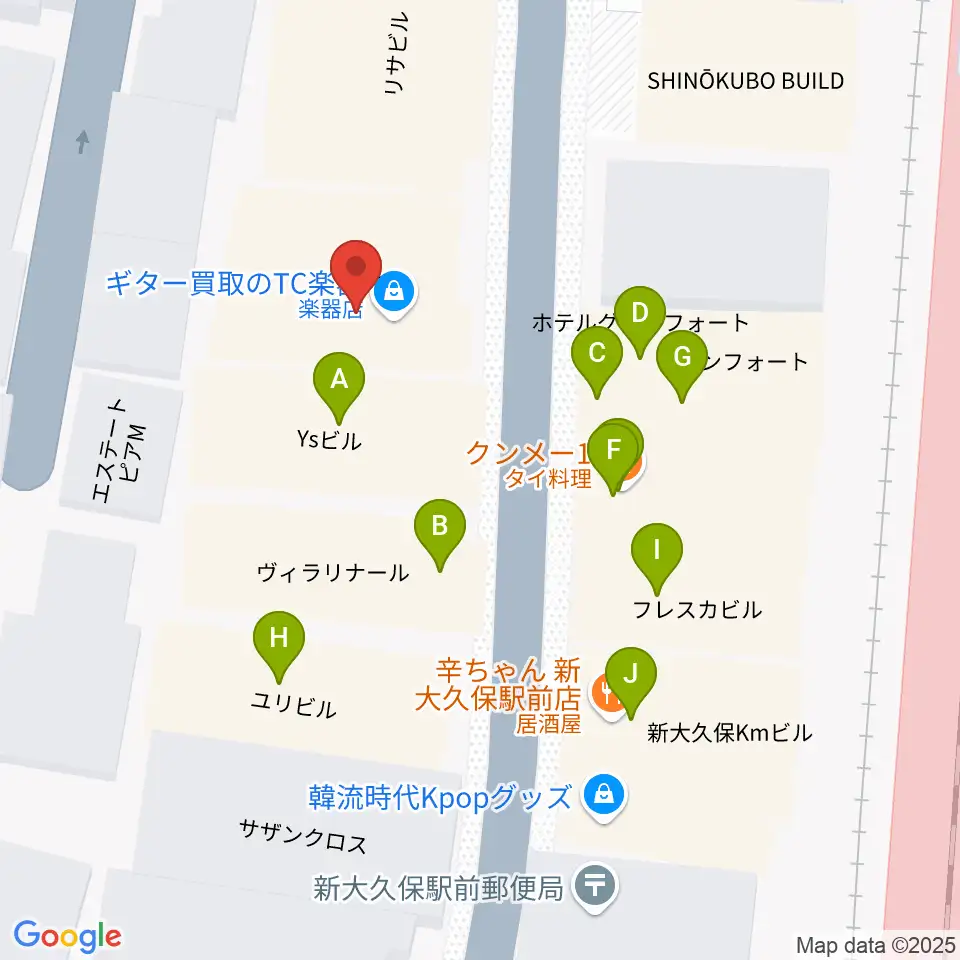 大久保管楽器店周辺のファミレス・ファーストフード一覧地図