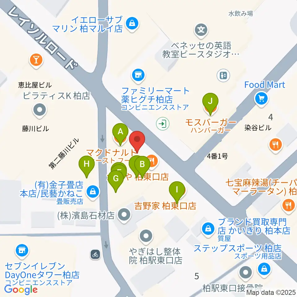 柏Studio WUU周辺のファミレス・ファーストフード一覧地図
