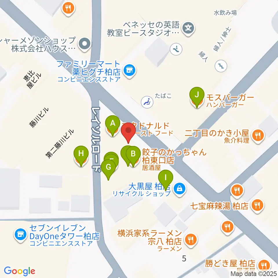 柏Studio WUU周辺のファミレス・ファーストフード一覧地図