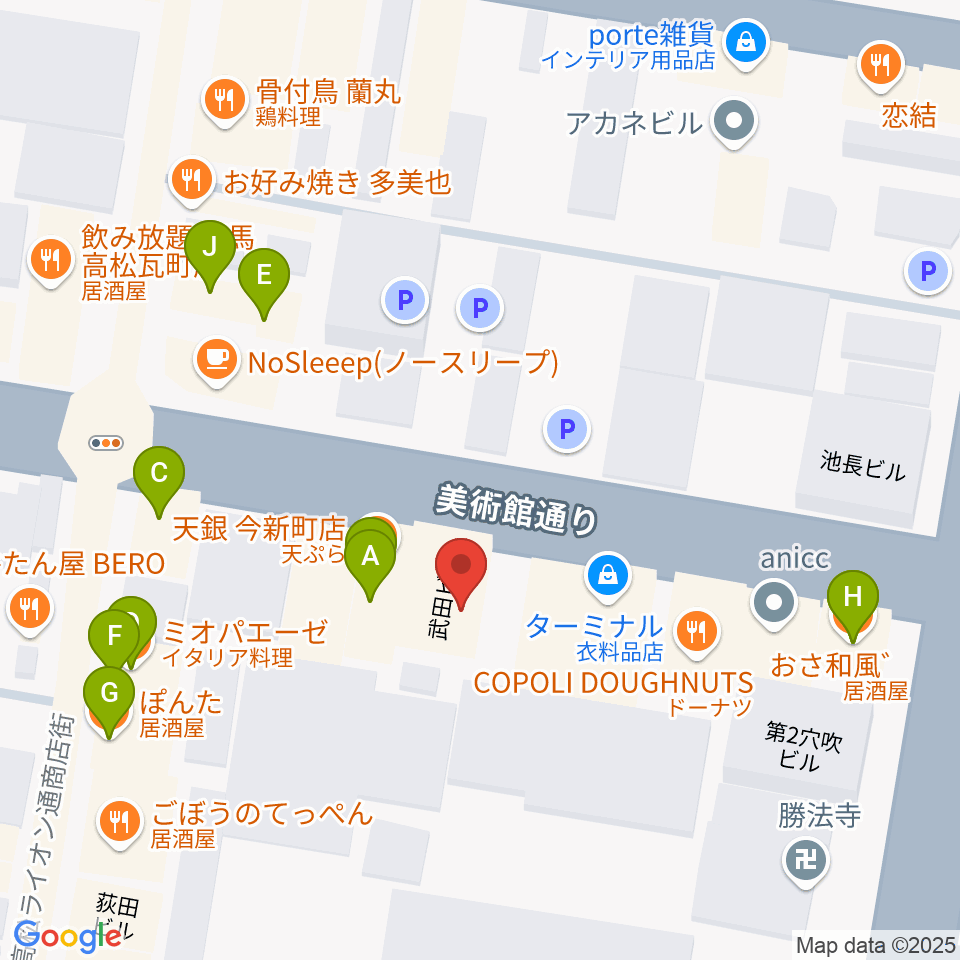 高松スタジオナッシュビル周辺のファミレス・ファーストフード一覧地図