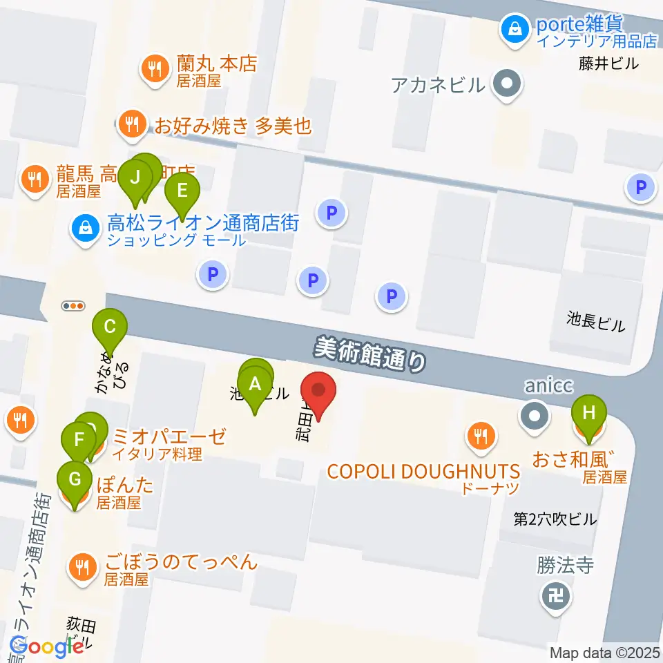 高松スタジオナッシュビル周辺のファミレス・ファーストフード一覧地図