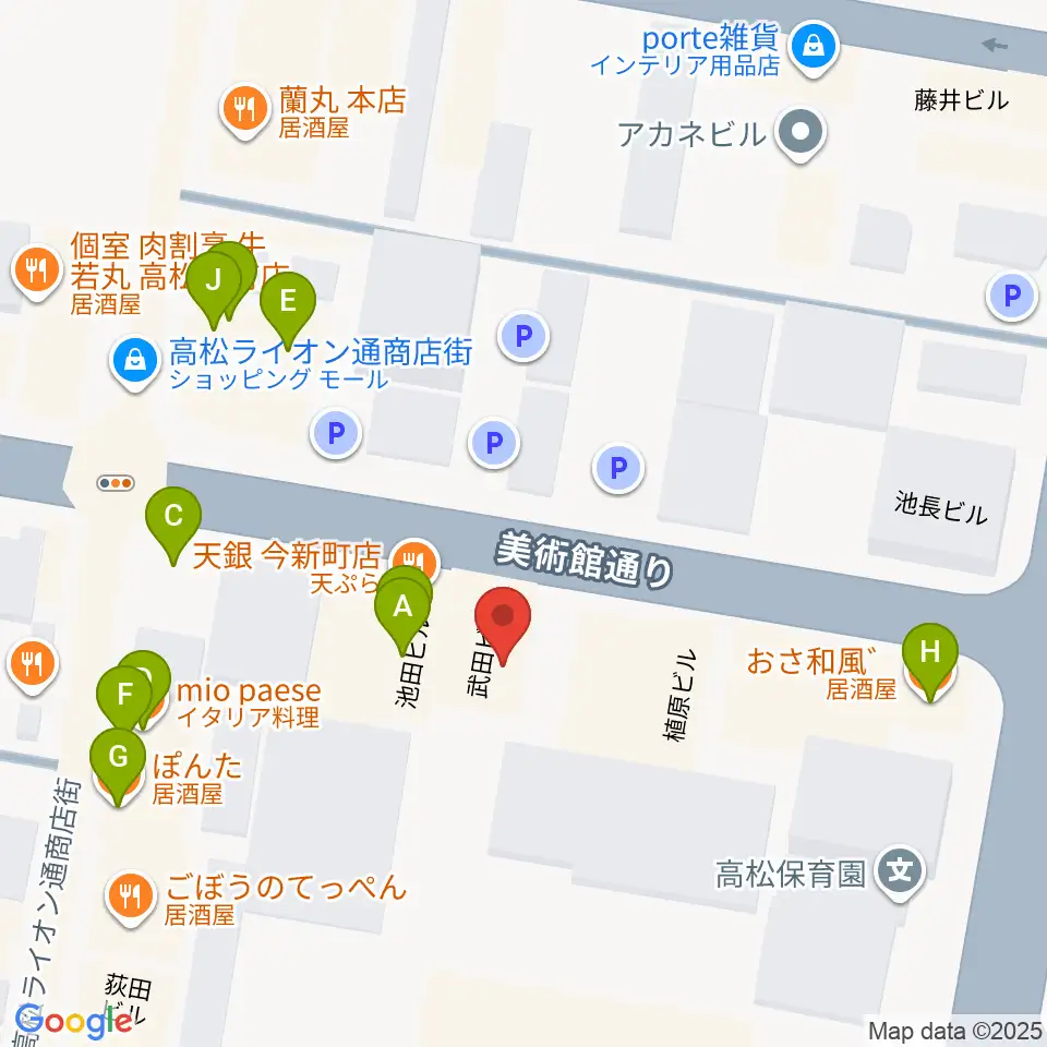高松スタジオナッシュビル周辺のファミレス・ファーストフード一覧地図
