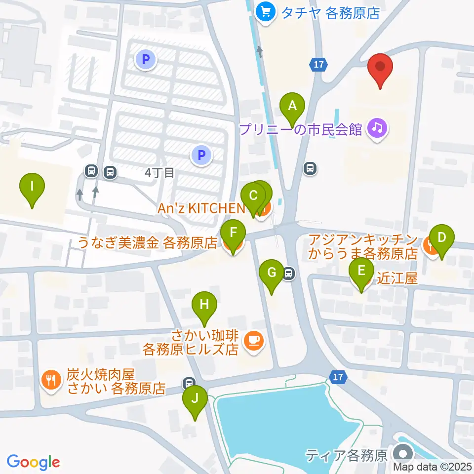プリニーの文化ホール周辺のファミレス・ファーストフード一覧地図