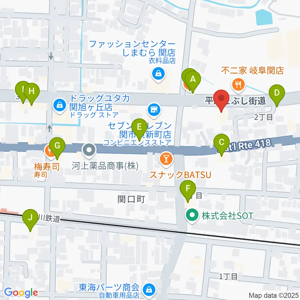 シノダ楽器 旭ヶ丘センター周辺のファミレス・ファーストフード一覧地図