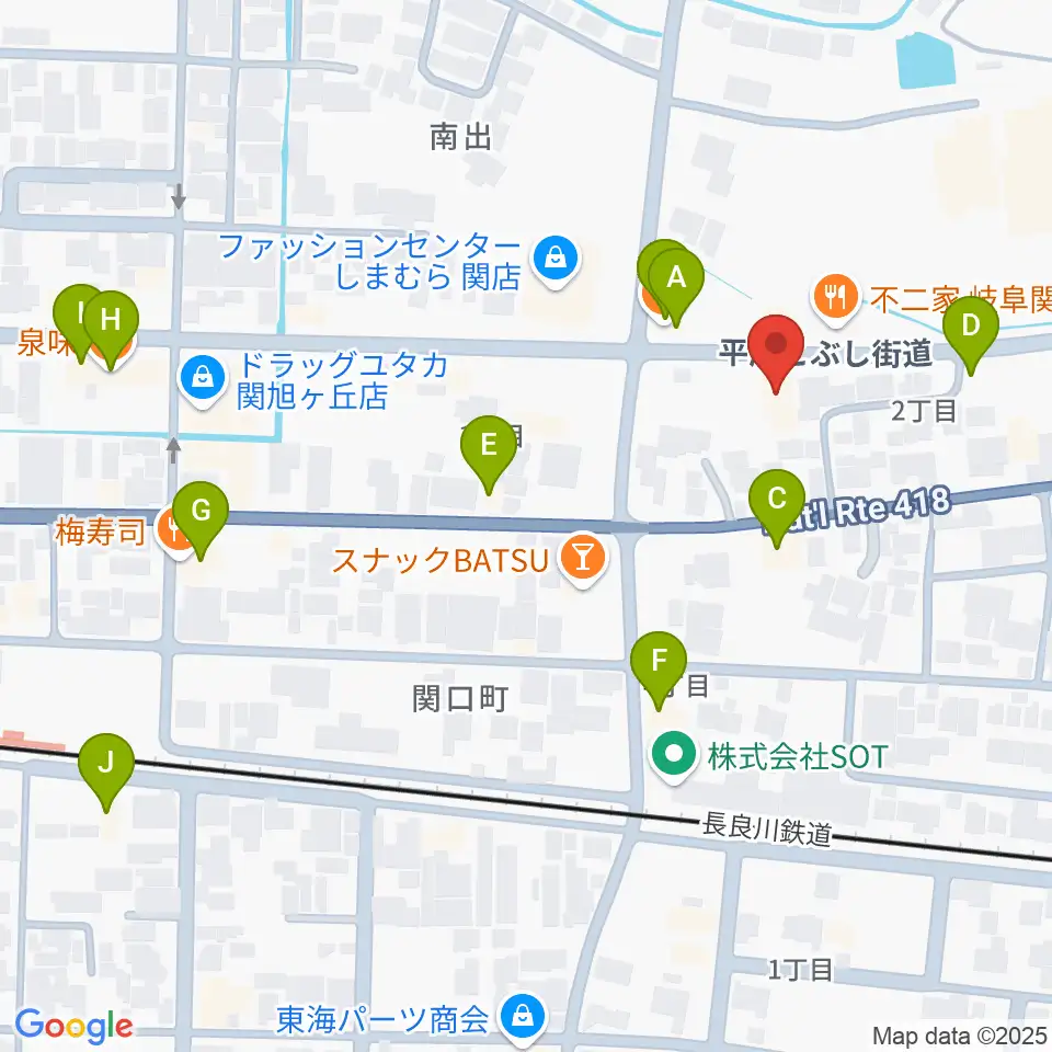 シノダ楽器 旭ヶ丘センター周辺のファミレス・ファーストフード一覧地図