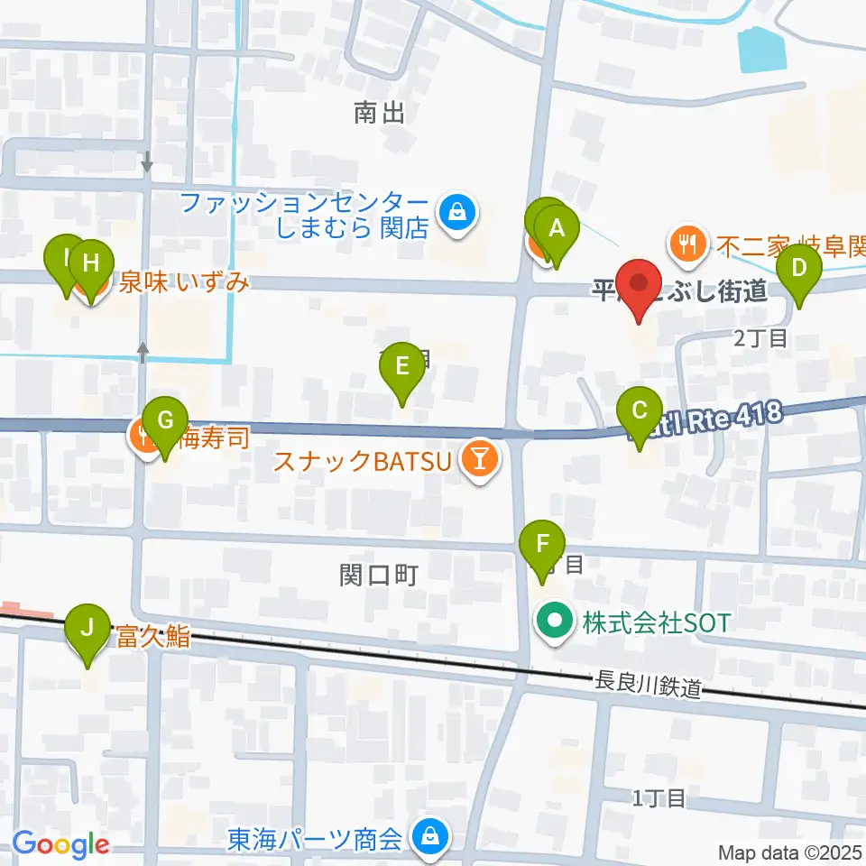 シノダ楽器 旭ヶ丘センター周辺のファミレス・ファーストフード一覧地図