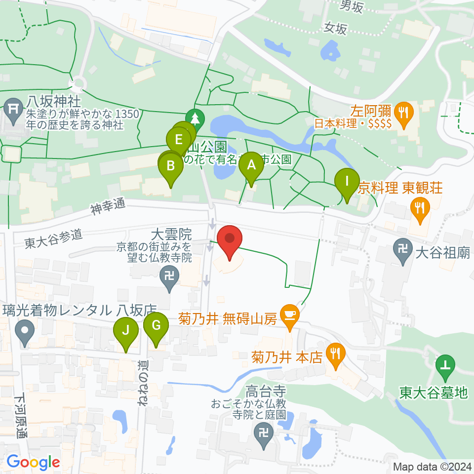 円山公園音楽堂周辺のファミレス・ファーストフード一覧地図