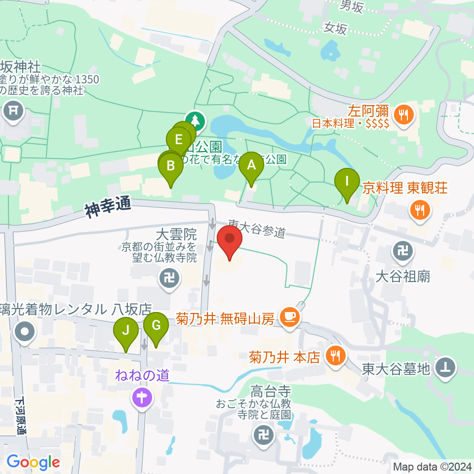 円山公園音楽堂周辺のファミレス・ファーストフード一覧地図