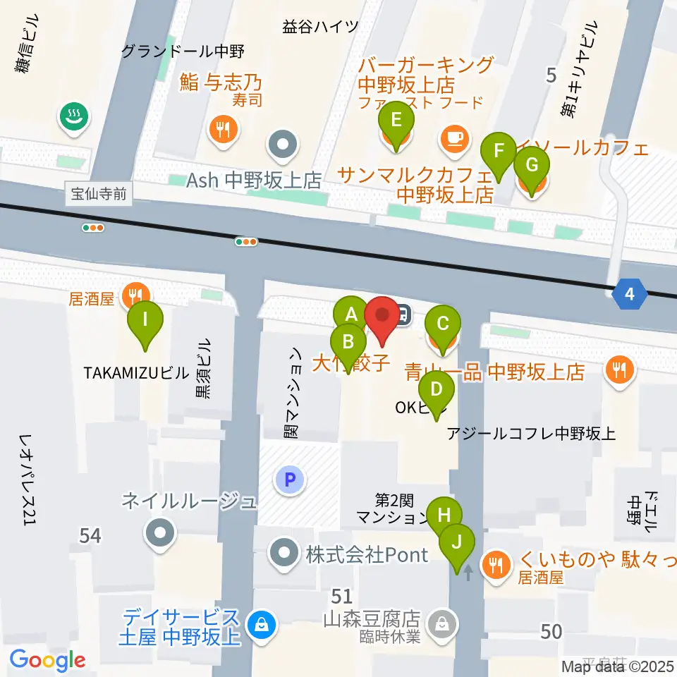 松栄楽器店周辺のファミレス・ファーストフード一覧地図
