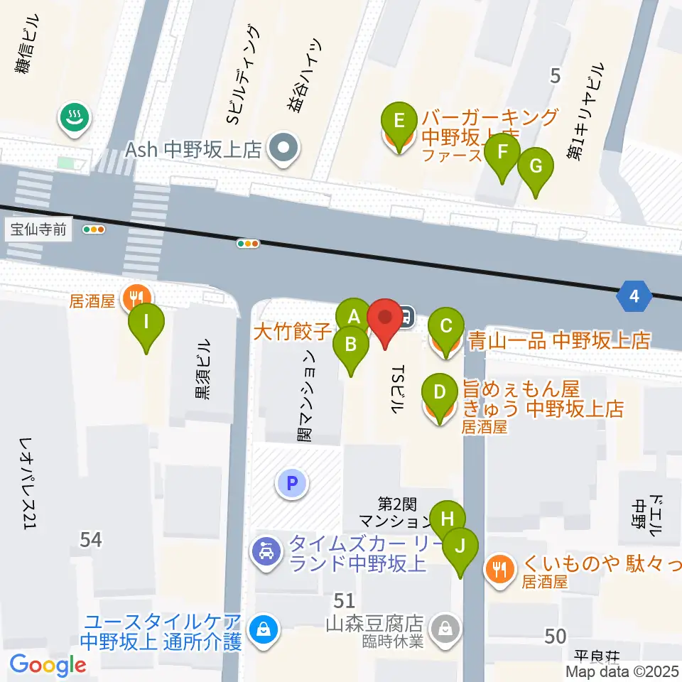 松栄楽器店周辺のファミレス・ファーストフード一覧地図