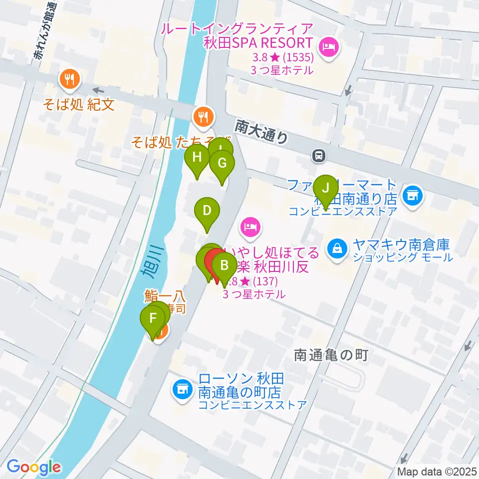 秋田ラウドアフェクション周辺のファミレス・ファーストフード一覧地図