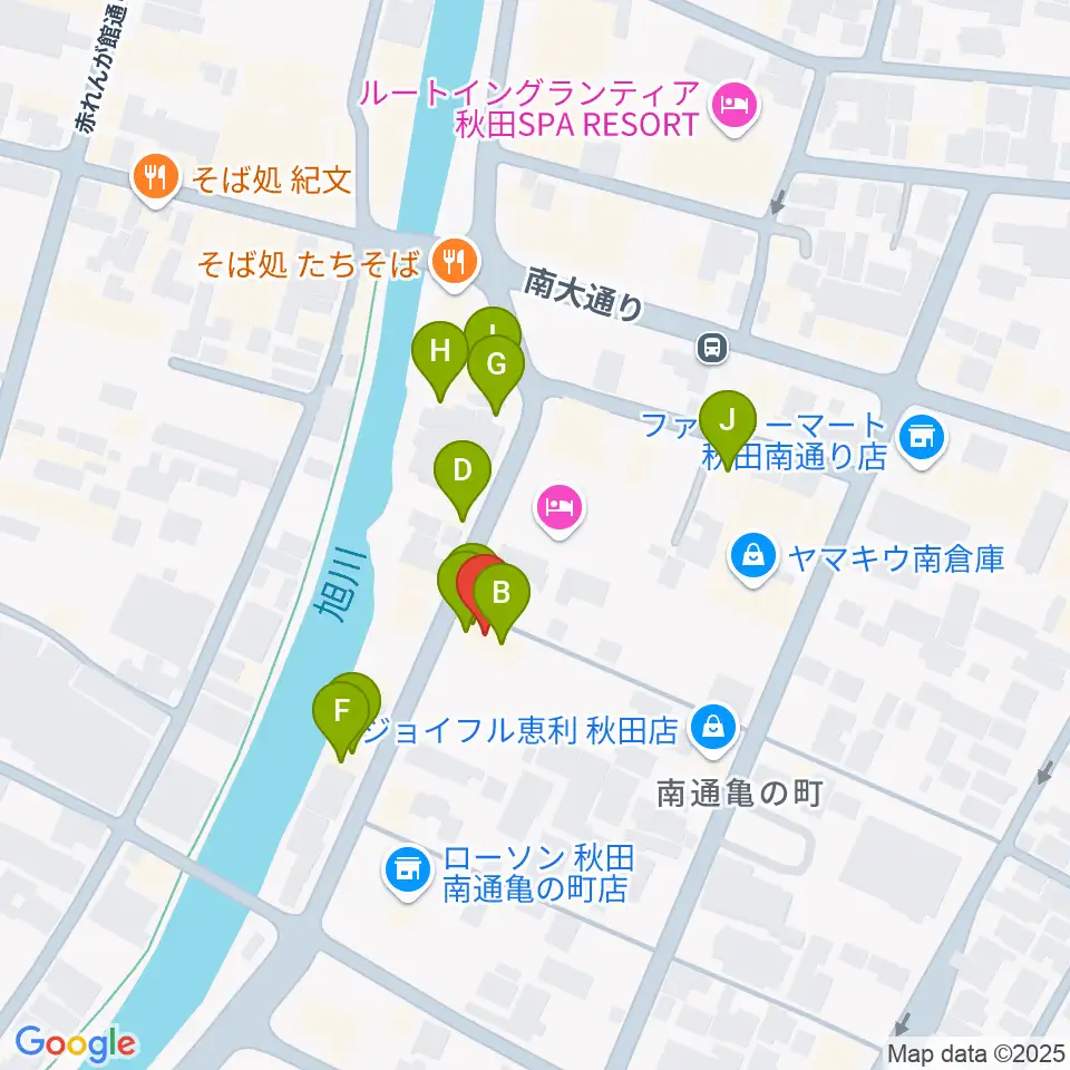 秋田ラウドアフェクション周辺のファミレス・ファーストフード一覧地図
