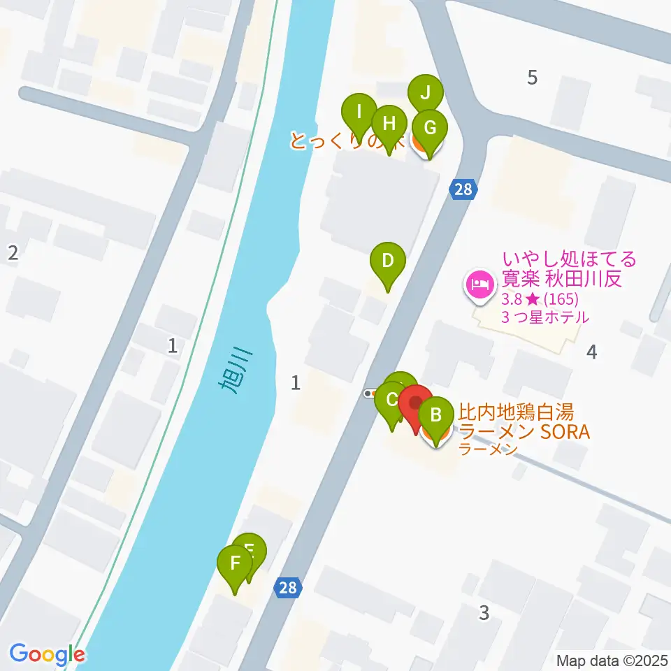 秋田ラウドアフェクション周辺のファミレス・ファーストフード一覧地図