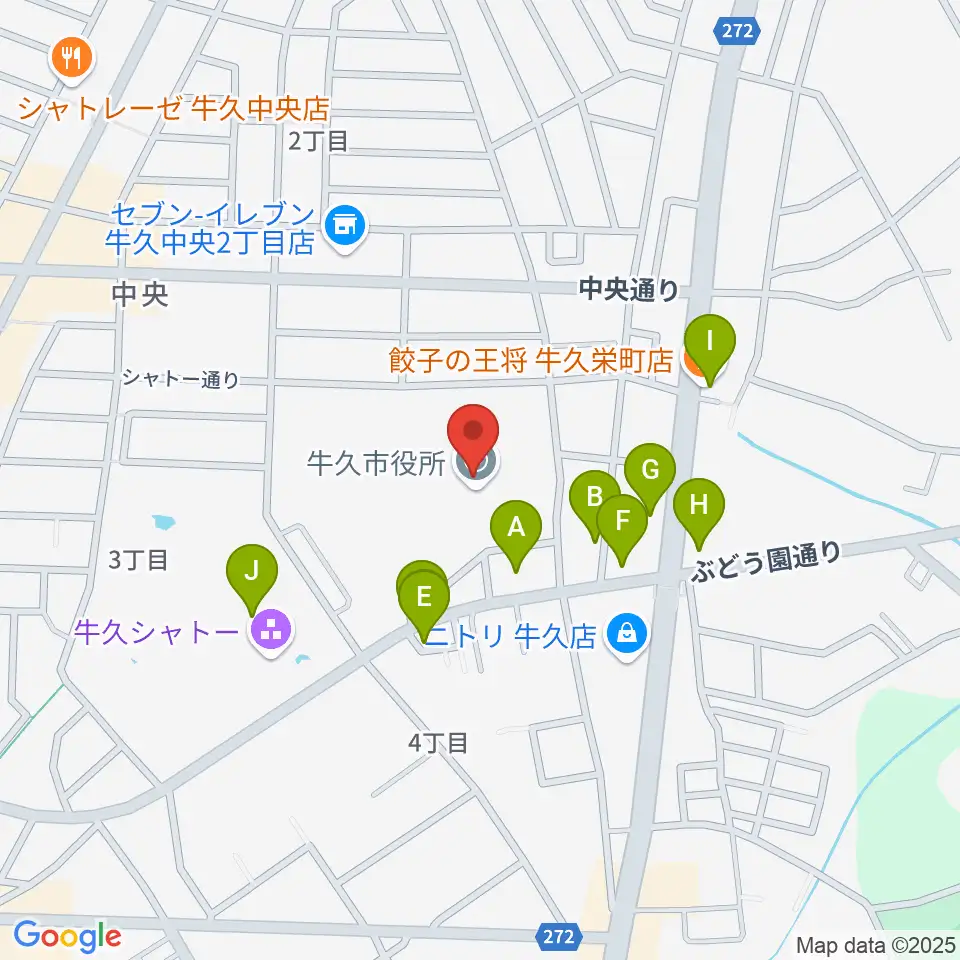 FMうしくうれしく放送（FM-UU）周辺のファミレス・ファーストフード一覧地図