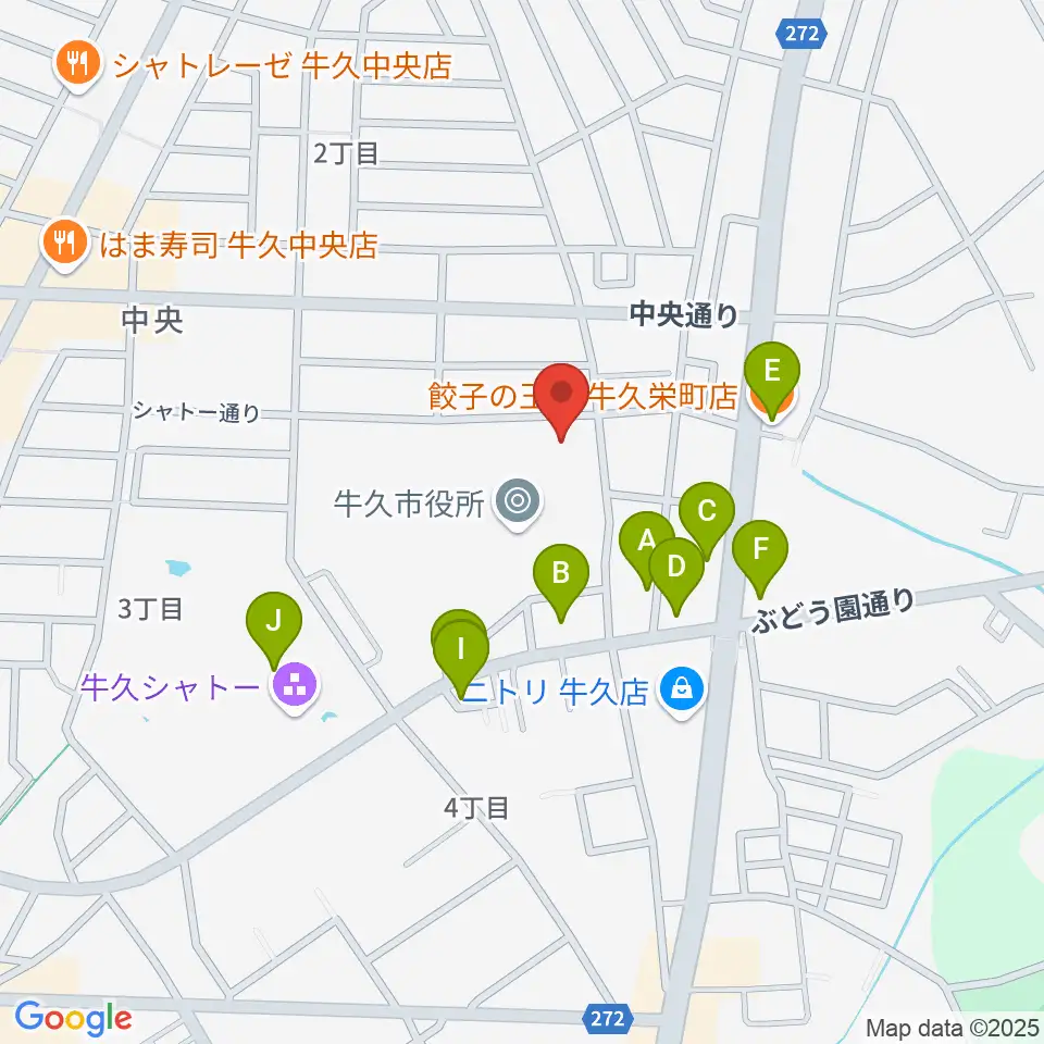 FMうしくうれしく放送周辺のファミレス・ファーストフード一覧地図