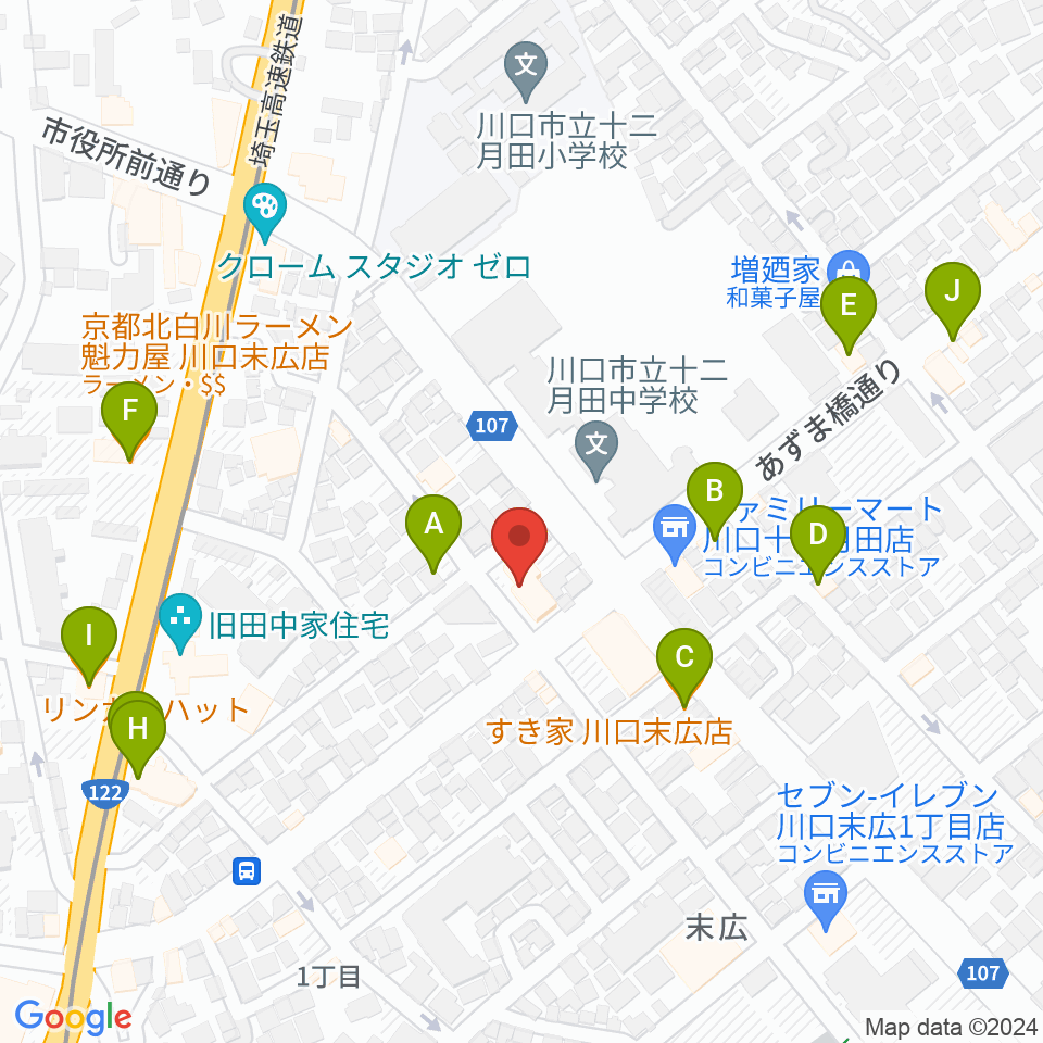 FM川口 856STUDIO周辺のファミレス・ファーストフード一覧地図