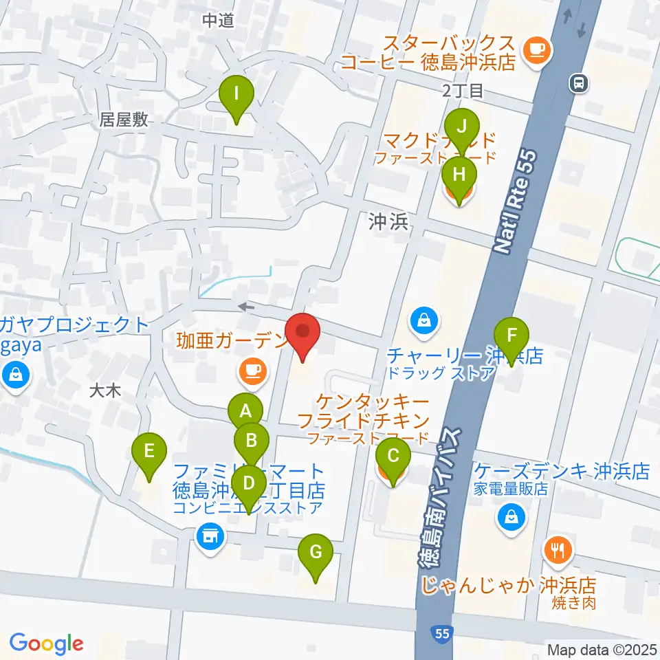 ユニスタイル沖浜周辺のファミレス・ファーストフード一覧地図
