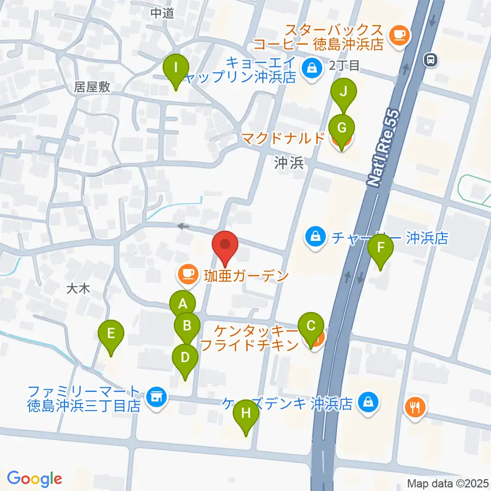 ユニスタイル沖浜周辺のファミレス・ファーストフード一覧地図