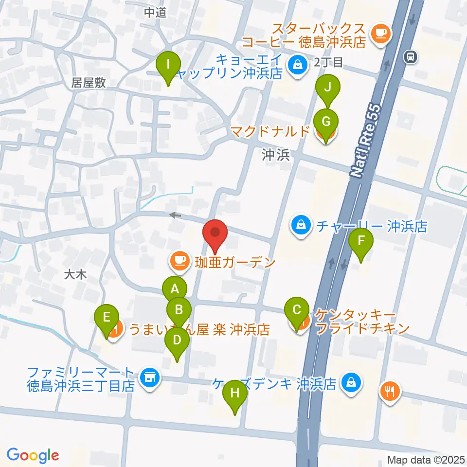 ユニスタイル沖浜周辺のファミレス・ファーストフード一覧地図