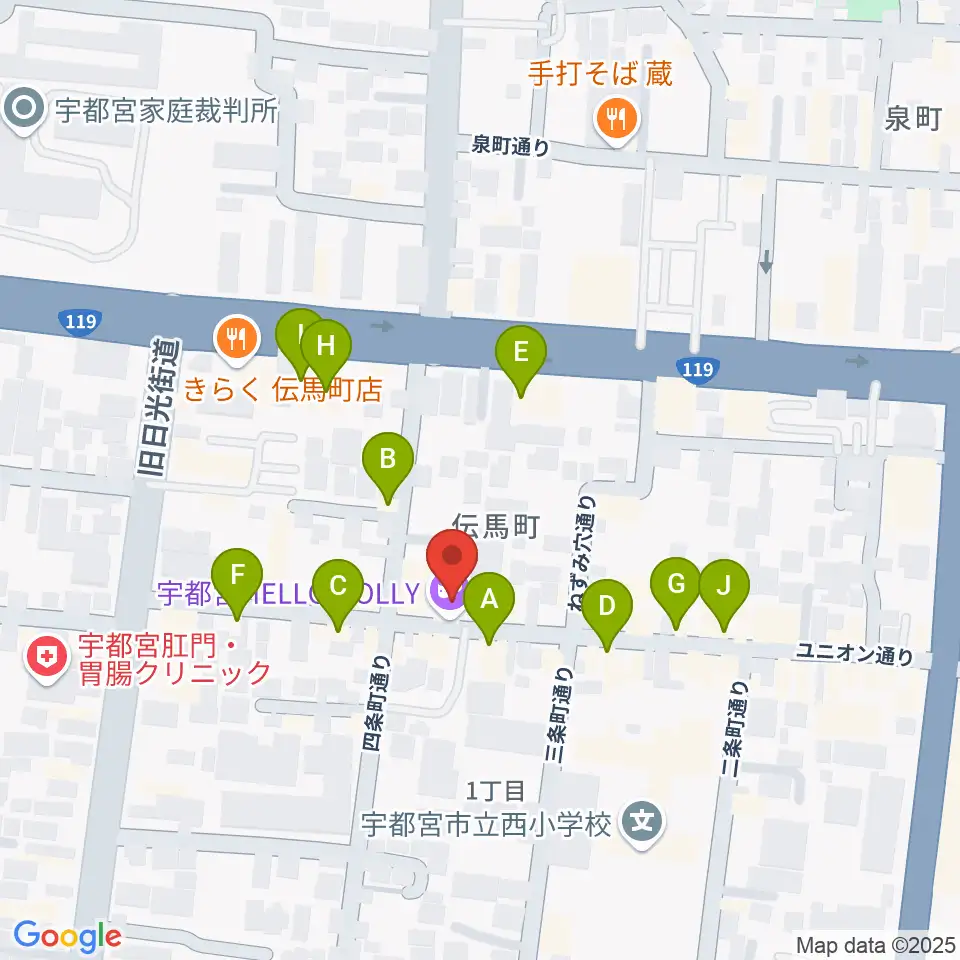 宇都宮HELLO DOLLY周辺のファミレス・ファーストフード一覧地図