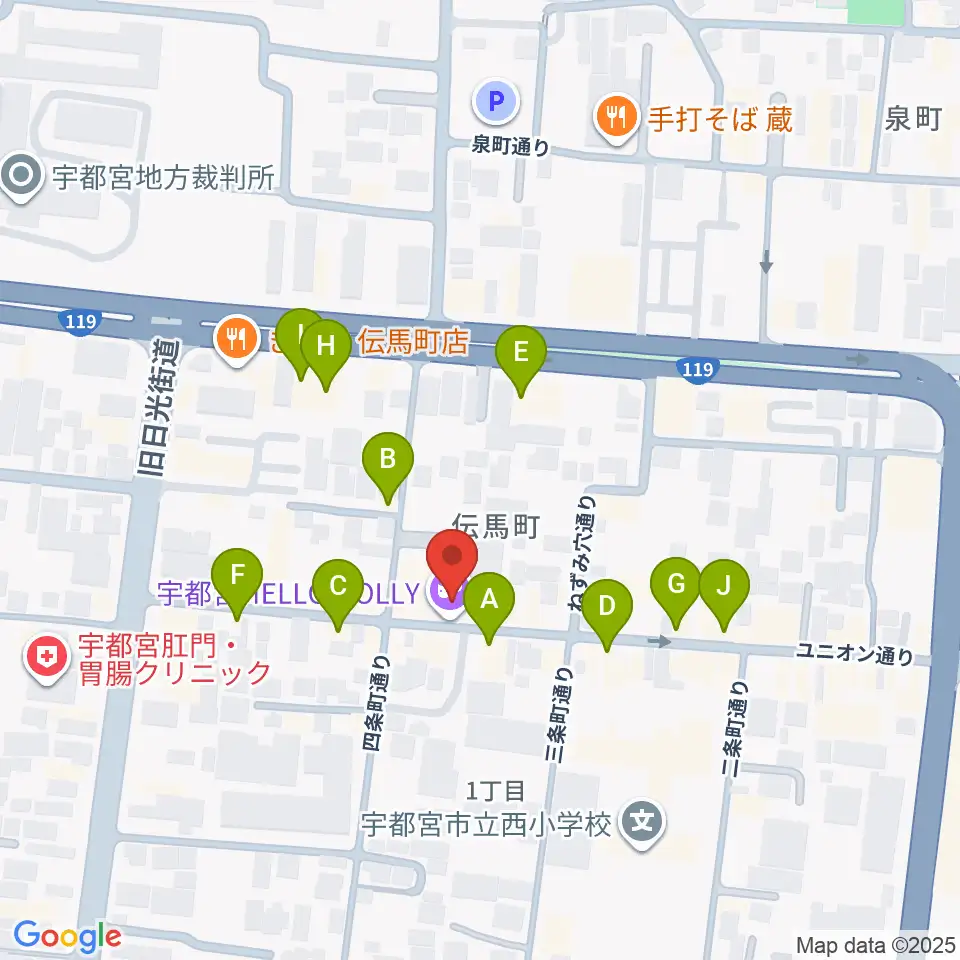宇都宮HELLO DOLLY周辺のファミレス・ファーストフード一覧地図