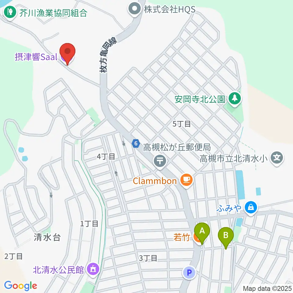 摂津響Saal周辺のファミレス・ファーストフード一覧地図