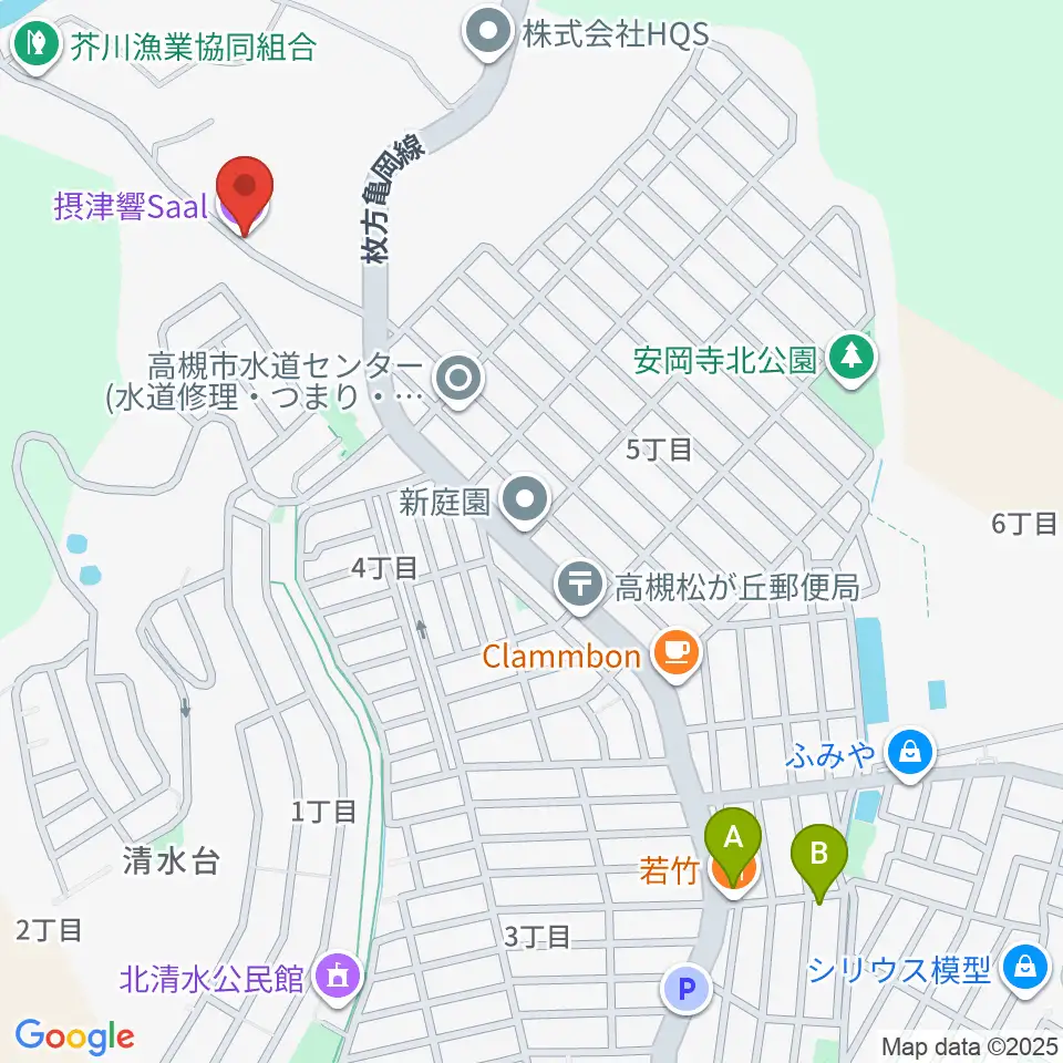 摂津響Saal周辺のファミレス・ファーストフード一覧地図