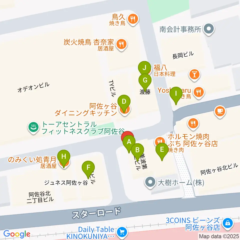 阿佐ヶ谷天周辺のファミレス・ファーストフード一覧地図