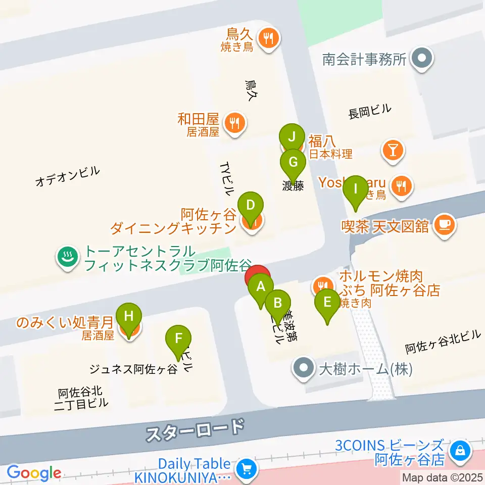 阿佐ヶ谷天周辺のファミレス・ファーストフード一覧地図