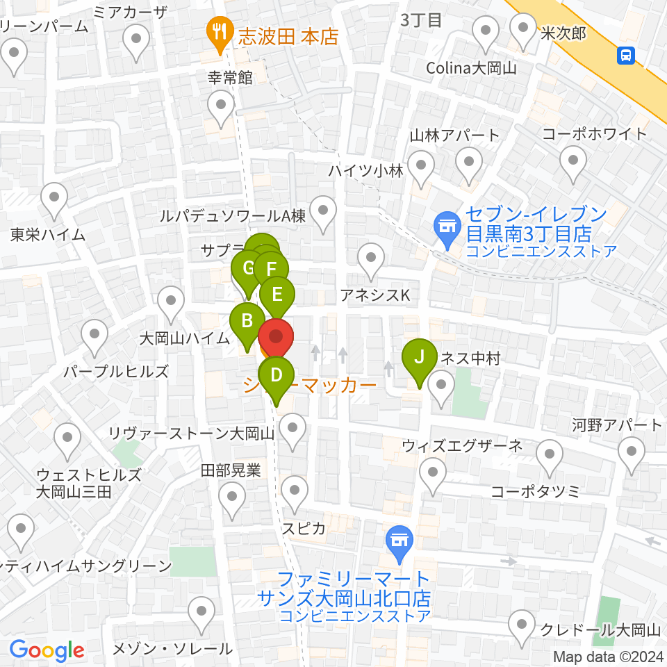 スクランブルスタジオ大岡山周辺のファミレス・ファーストフード一覧地図