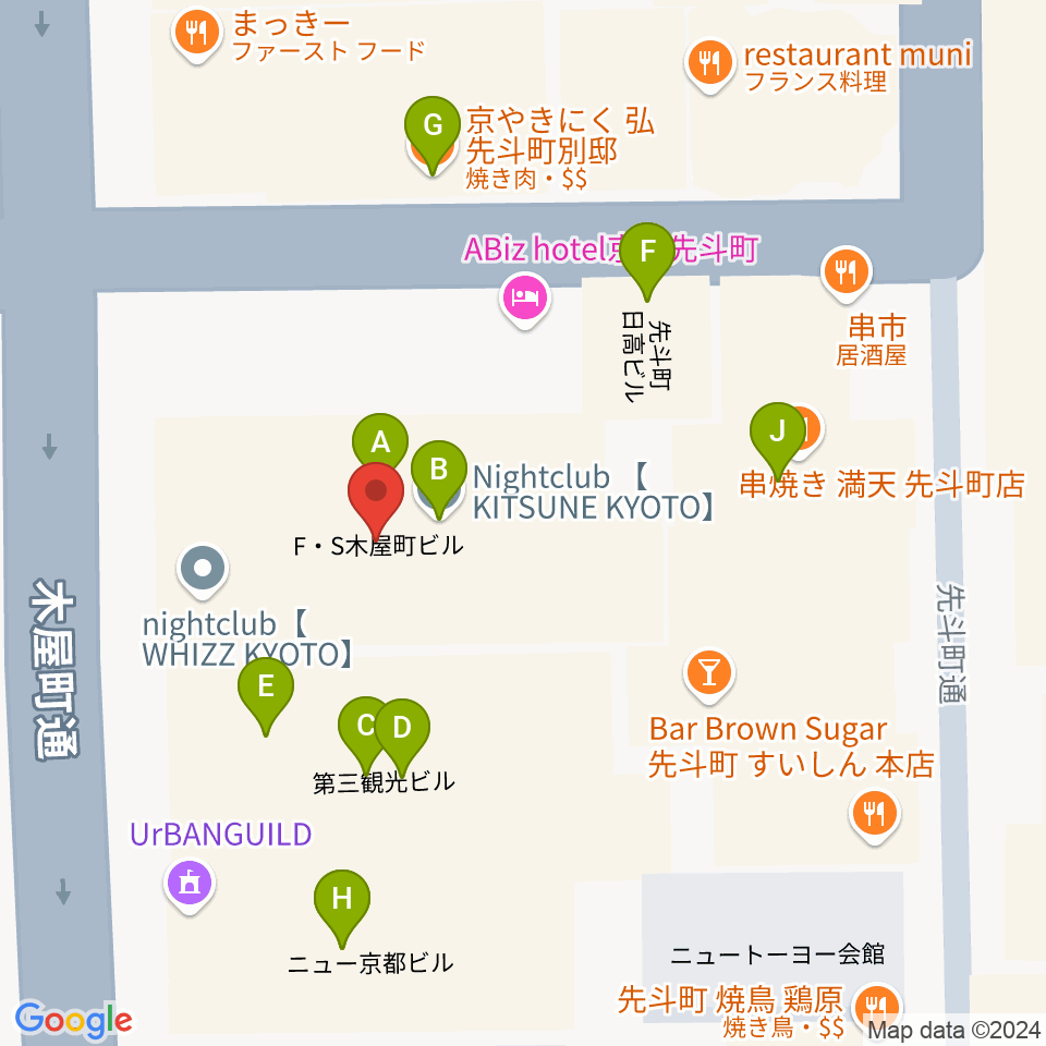 キツネ京都周辺のファミレス・ファーストフード一覧地図